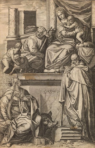 Sainte Famille avec Saint Jean-Baptiste, Sainte Catherine et Saint Antoine le Grand - Agostino Carracci